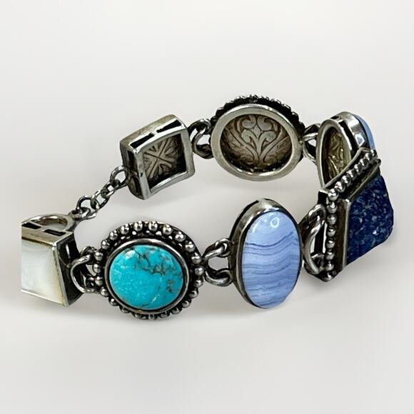 Whitney Kelly Sterling Silver Multi Gemstone Turquoise Lapis MOP Bracelet- 51.8g - Picture 12 of 16